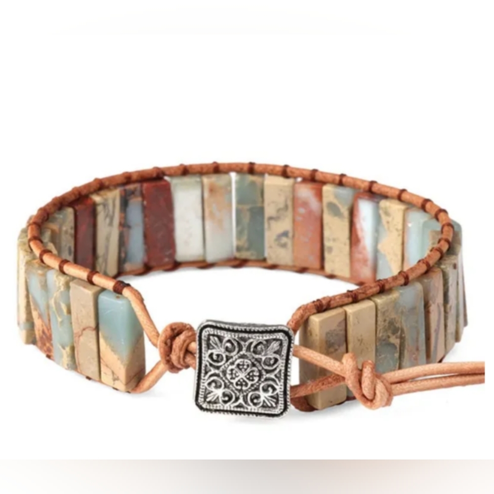 Natural Stone Laced-up Leather Bracelet